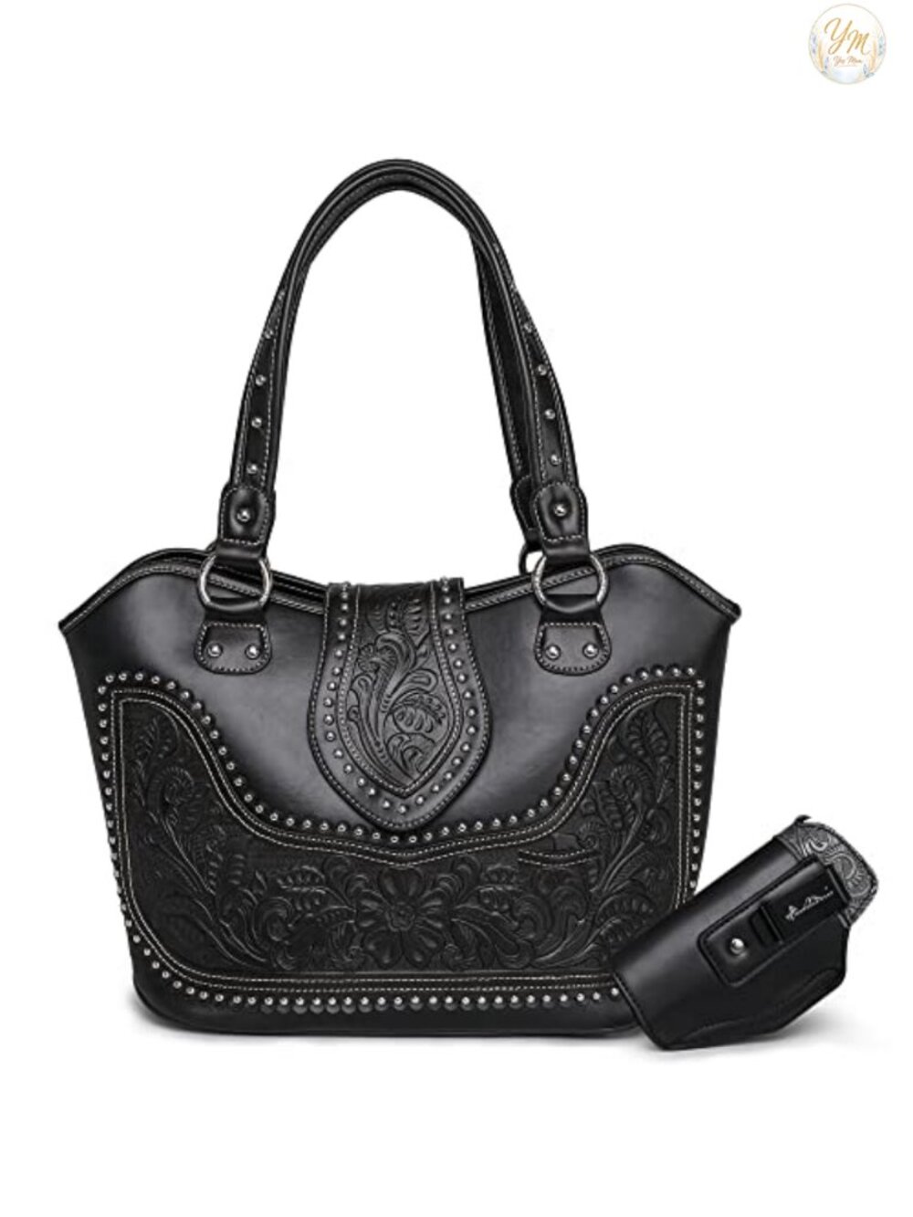 Western Tooled Vegan Leather Tote Bag Shoulder Satchel with Holster